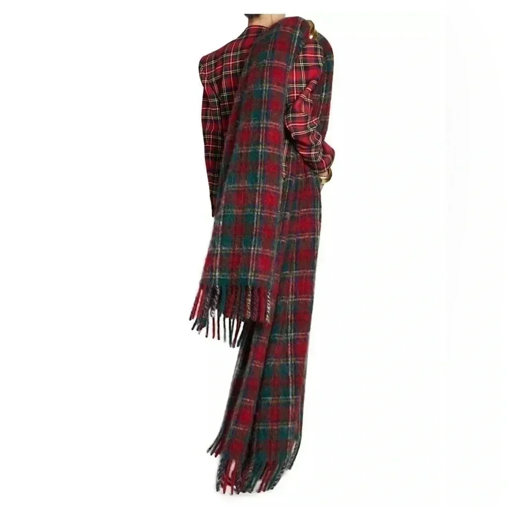 Saint Laurent Extra Long Scarf In Tartan Alpaca, Wool And Mohair